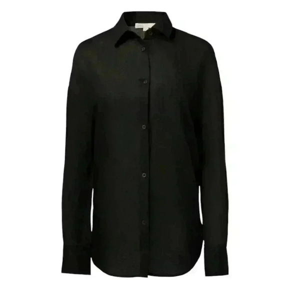 Onia Standard Long Sleeve Linen Blend Shirt Button Down Black Men's size Small - Picture 1 of 15
